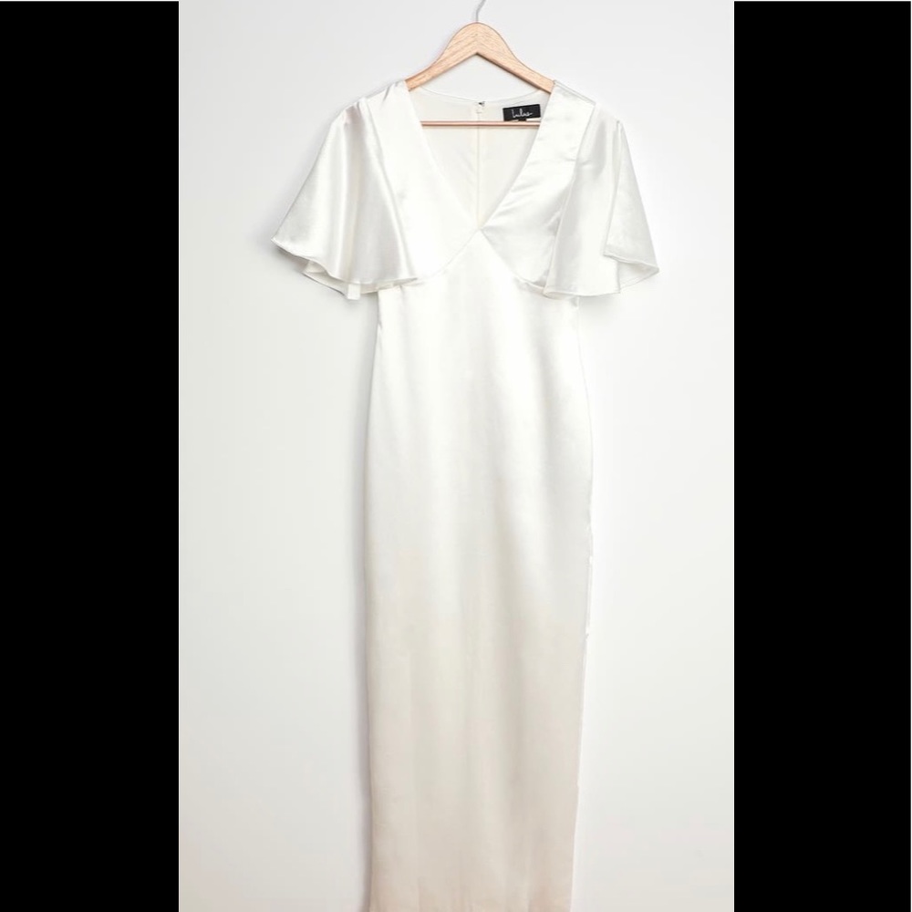 White Satin Flutter Sleeve Maxi